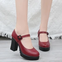 new arrival women classic pumps shoes spring summer black leather mary jane heels fashion buckle platform shoes woman size 35 39
