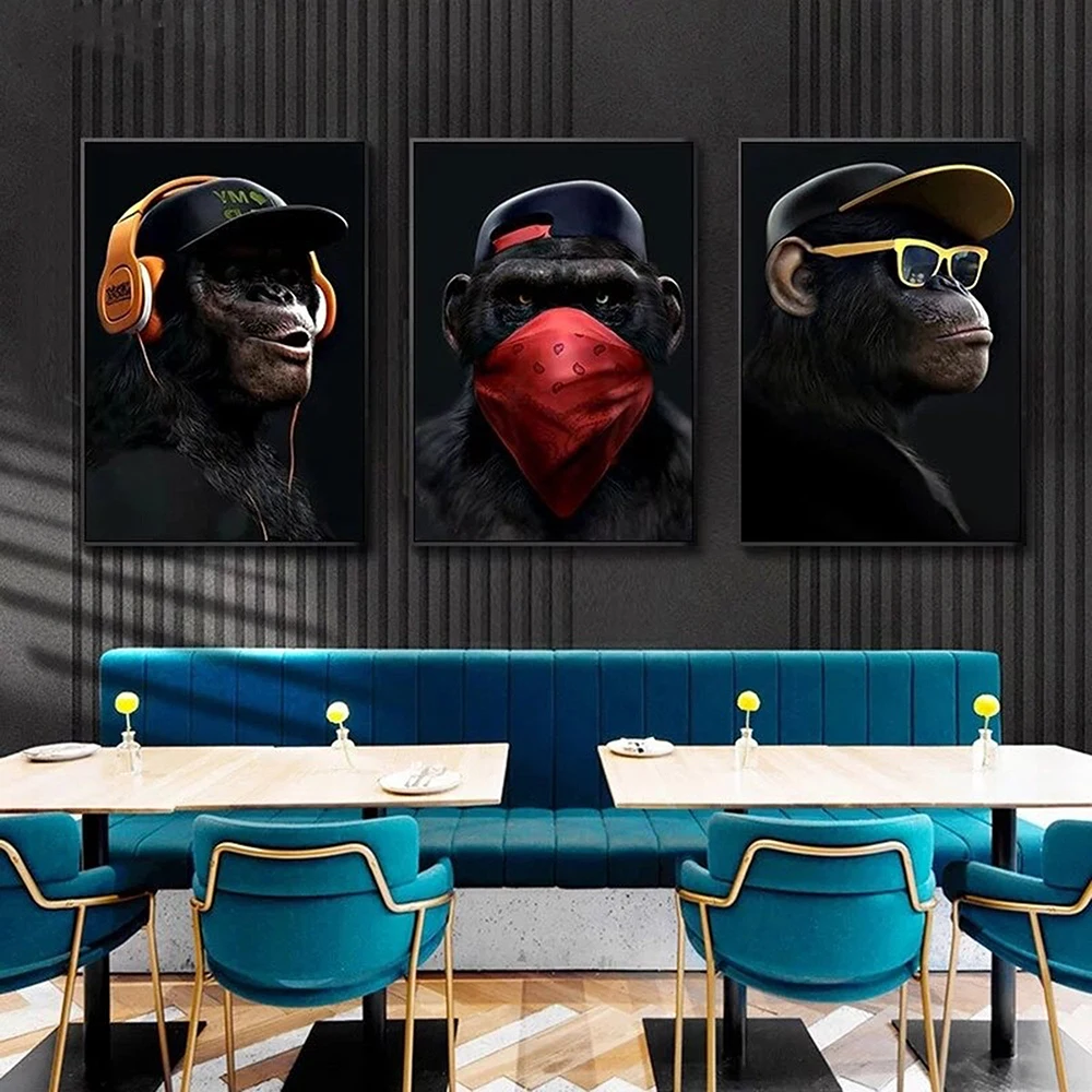 

Earphone Glasses Gorilla Monkey Funny Poster Modern Canvas Painting Pop Fashion Wall Decor Living Room Decoration