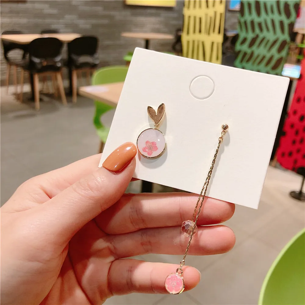 Корейские стильные Серебристые серьги в форме сердца с милыми вечными цветами