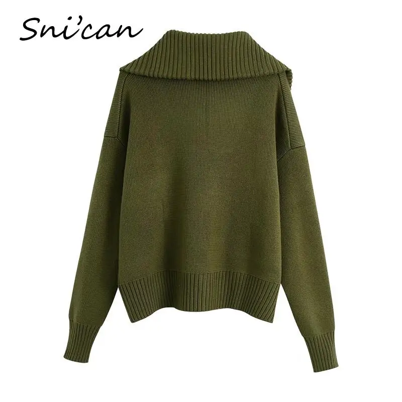 Женский трикотажный свитер с отложным воротником на молнии | Женская одежда