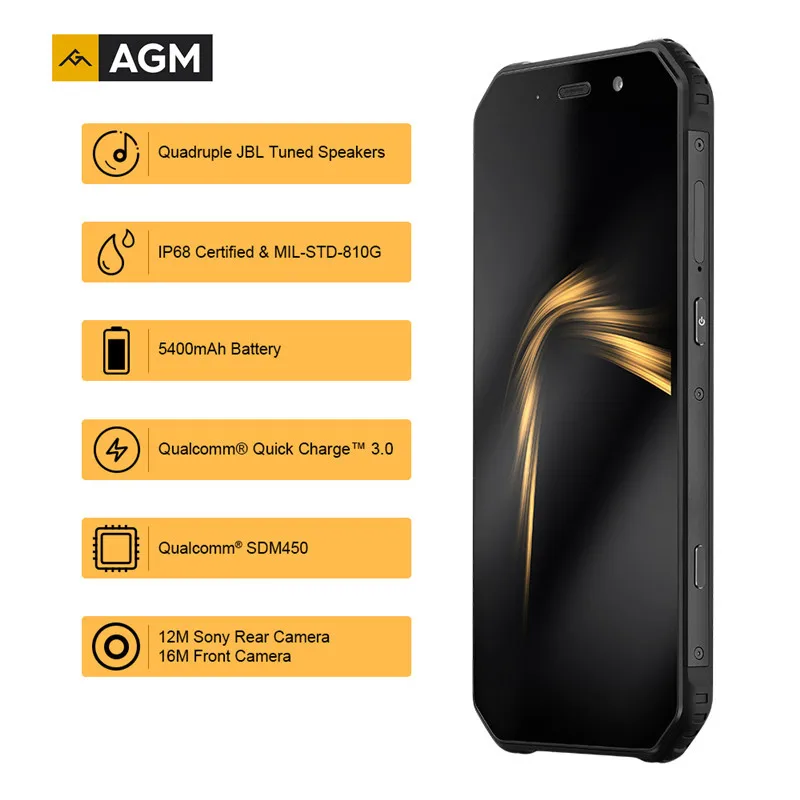 Оригинальный Новый AGM A9 IP68 водонепроницаемый прочный телефон 5 99 &quotHD 18:9 4 Гб ОЗУ 32