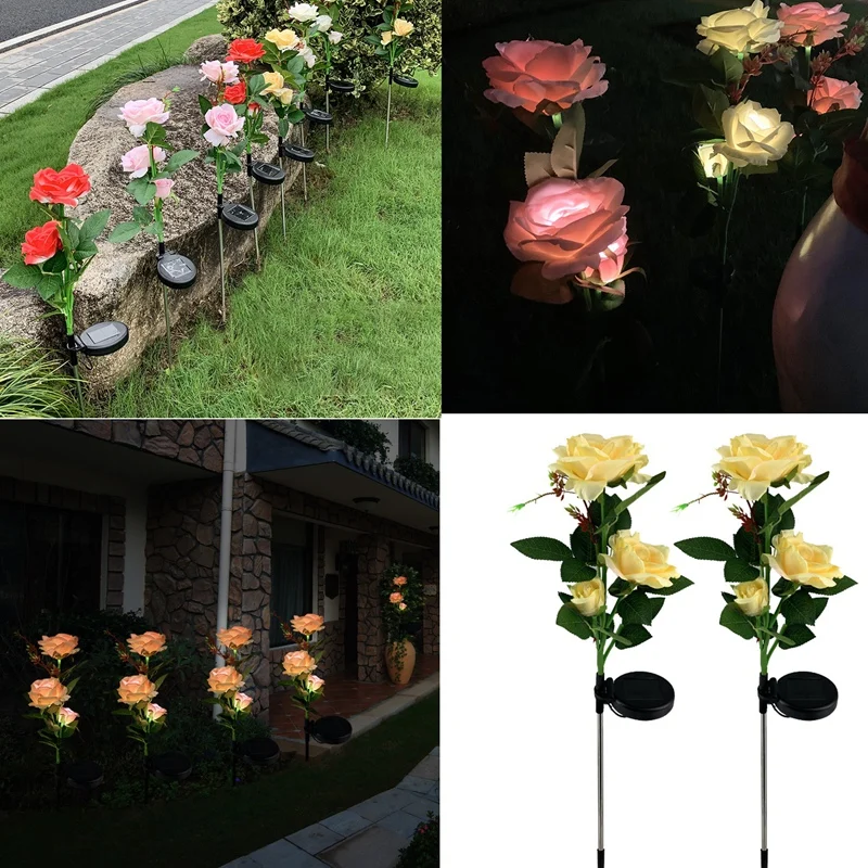 

Solar Flower Lights Outdoor Waterproof Decorative Powered 3 Rose LED Lamp for Patio Pathway Courtyard Garden Lawn