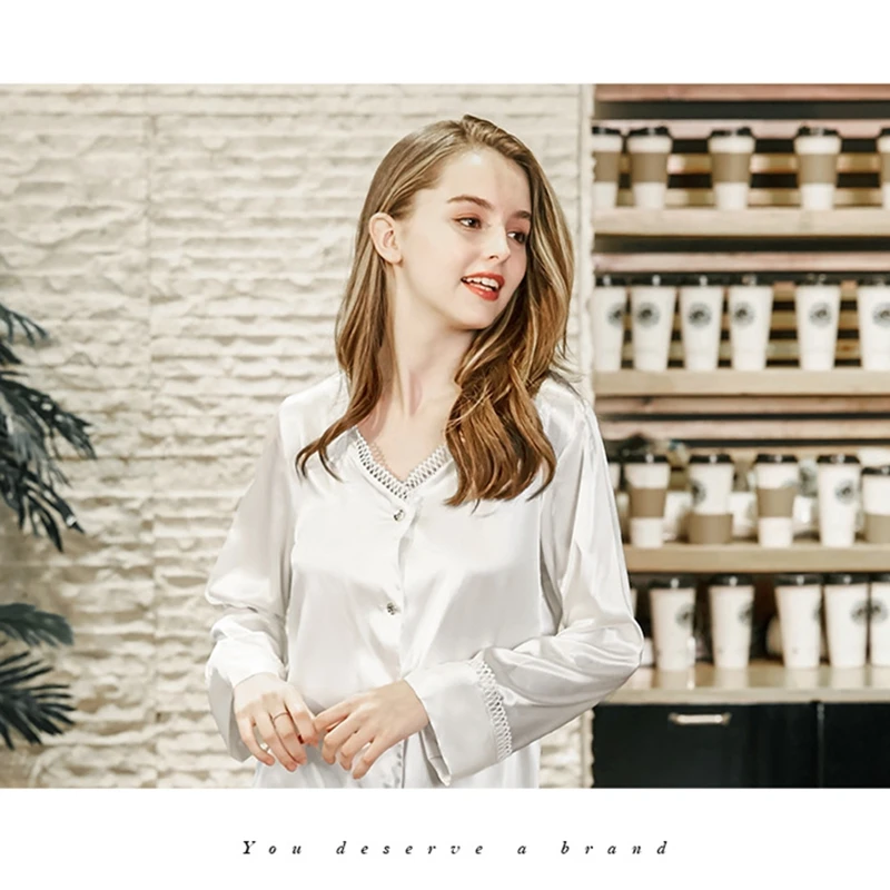 

Loose nightdress ladies long sleeves solid color nightdress summer shirt sexy Sleepwear home service white Nightwear