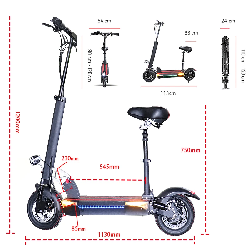 

48V 800W Electric Scooter Adults Two-Wheel Foldable Kick Scooter 10 inch Tire 100KM Max Distance 26AH Lithium Battery E Scooter