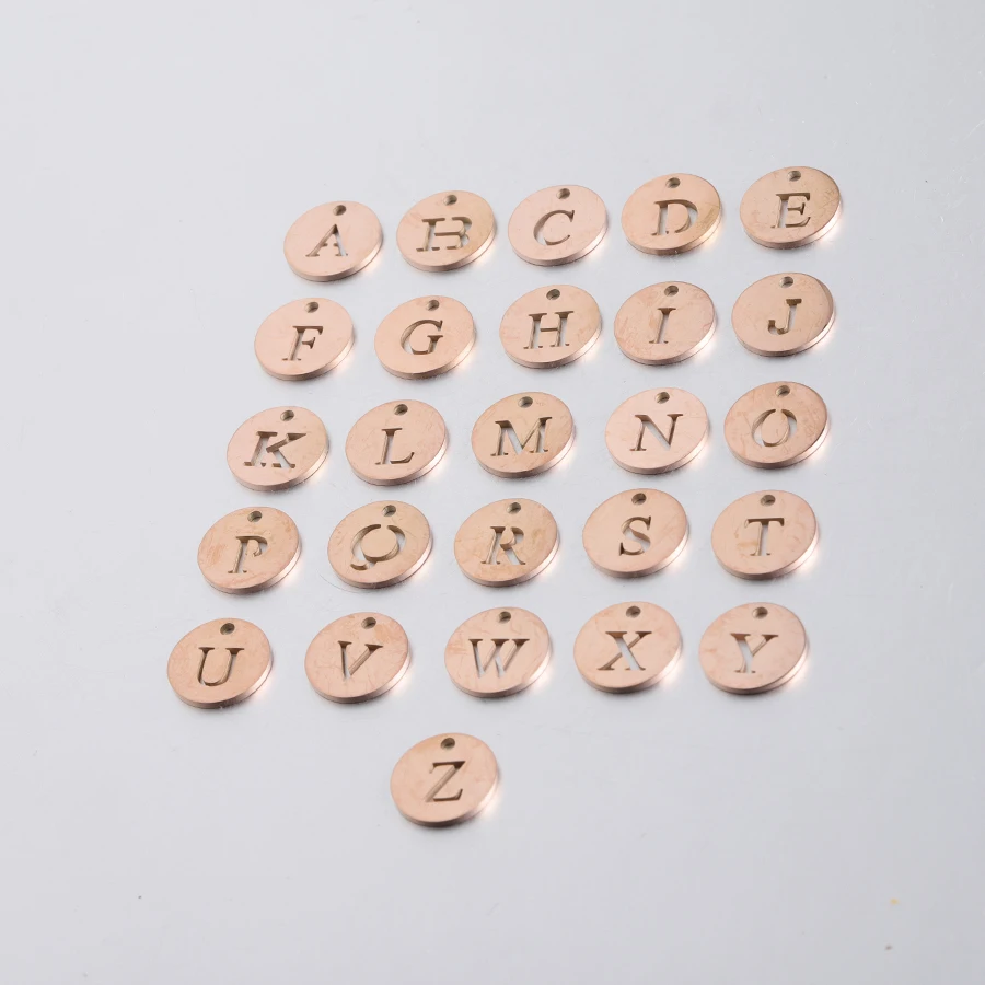 rose gold 26pcs Fnixtar 12 мм зеркальная полировка буквы из нержавеющей стали A-Z шармы в виде букв с 1,5 мм отверстие DIY Подвеска-Шарм ручной работы 26 шт./лот - Окраска металла: rose gold 26pcs