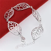 charming womens bracelet with elegant 925 silver hollow leaf pendant