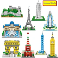 diamond architecture eiffel tower pair lodon louvre museum big ben tower great wall model building block construction toys
