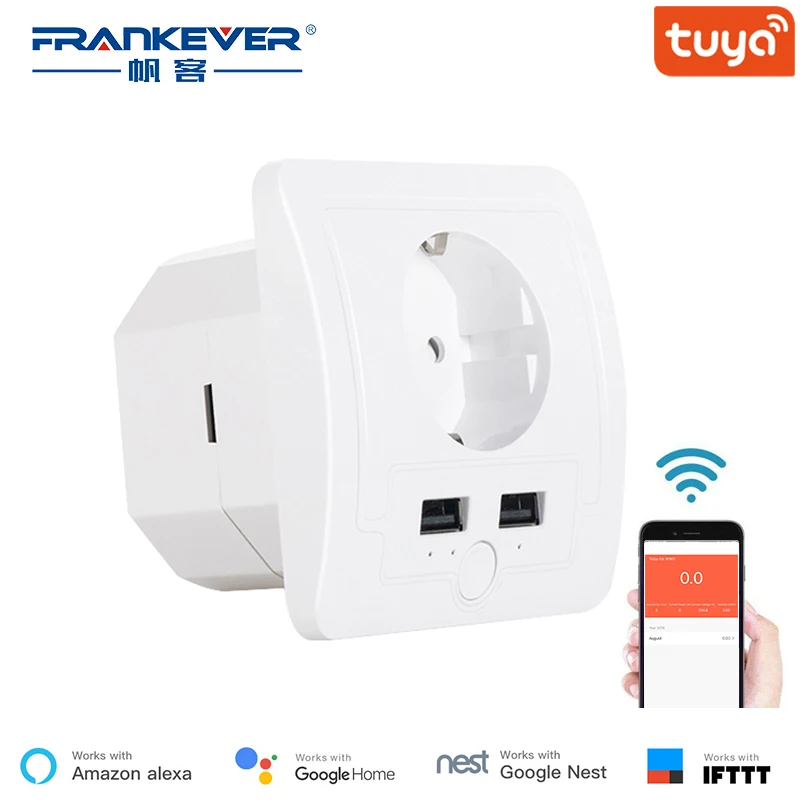 Настенная умная розетка FrankEver 16A EU Wifi Розетка с двойным USB работает Google Home Alexa IFTTT Tuya