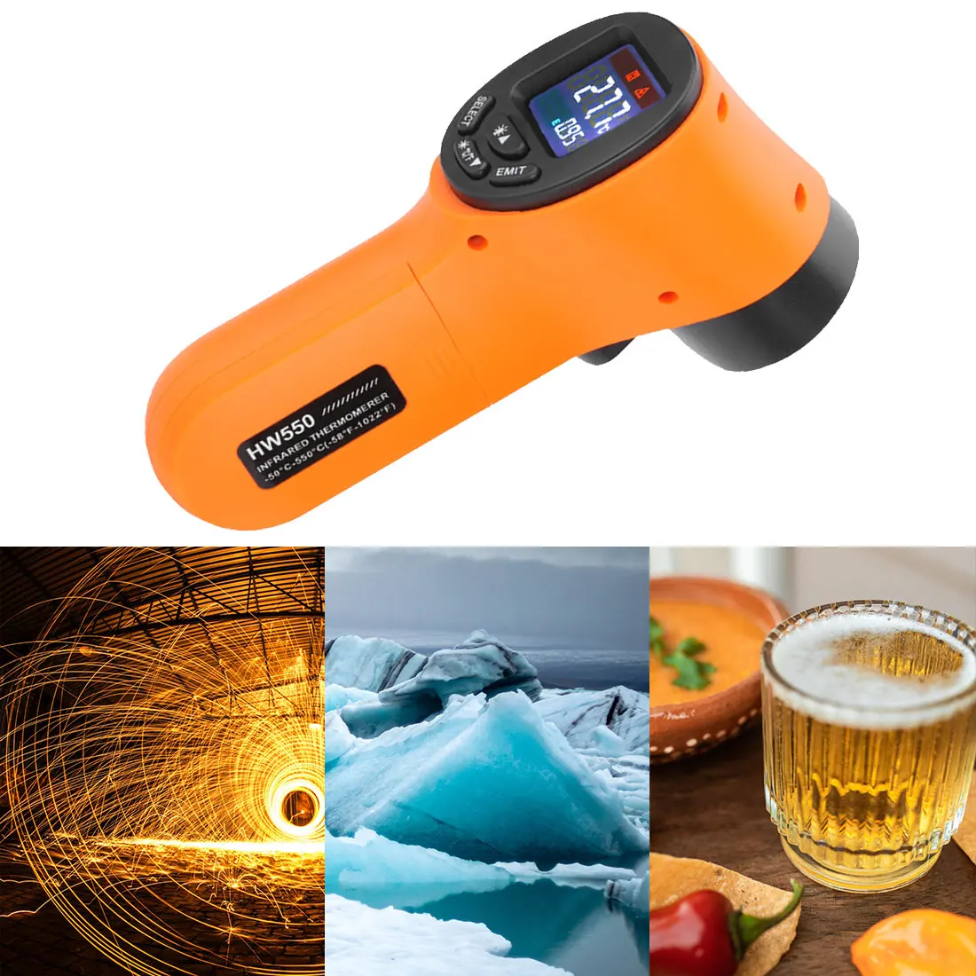 

Portable Handheld thermometer High precision kitchen thermometer Non-contact Infrared Thermometer Digital Thermometer -50~550° C