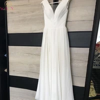 simple chiffon v neck wedding dresses boho a line white ivory sleeveless beach bridal gowns floor length vestido de noiva 2019