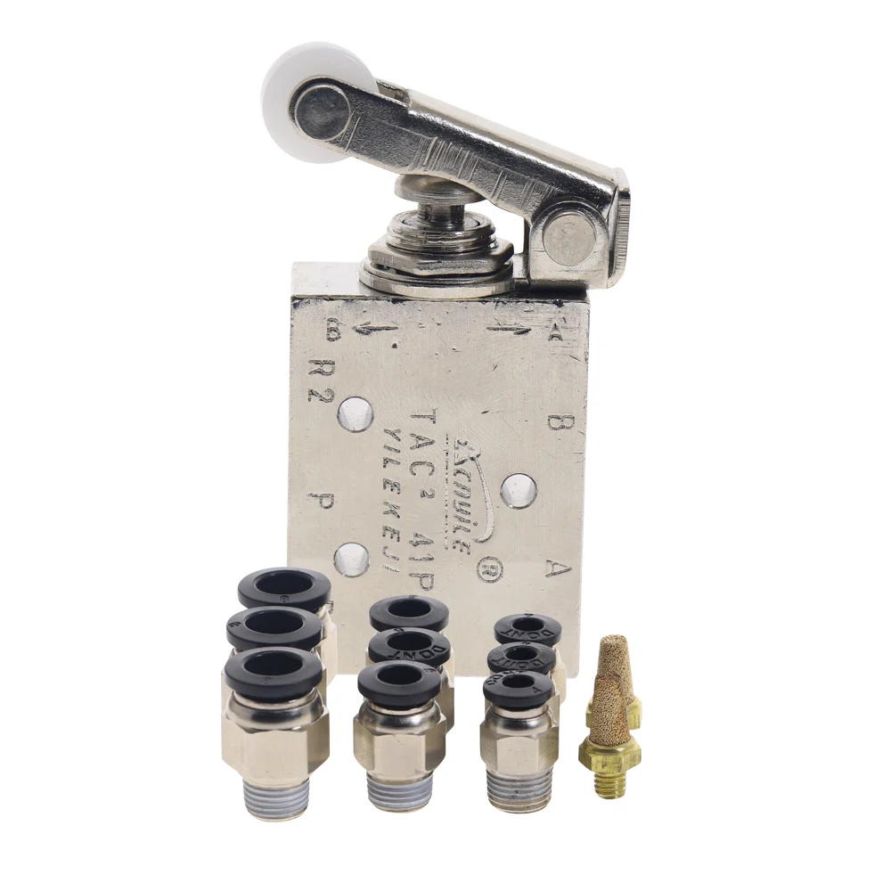 TAC2-41P Exhaust Mechanical Valve 2 Position 5 Way Roller Lever Pneumatic Air Switch 1/8" Female Thread with Fittings | Обустройство