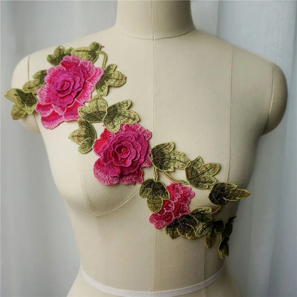 Вышитые 3D Цветочные листья красного синего и розового цветов Аппликации