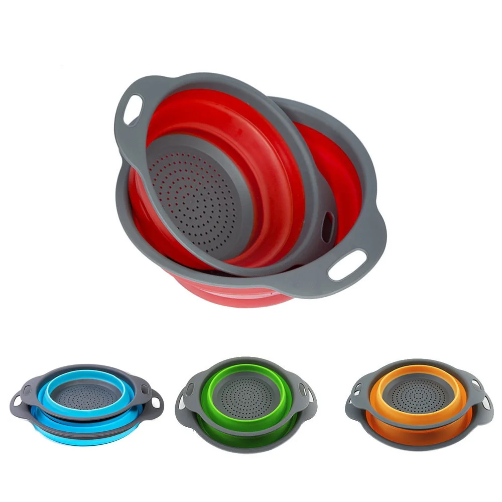 

Silicone Collapsible Basket Square Foldable Fruit Vegetable Washing Basket Strainer Portable Colander With Handle Kitchen Tools