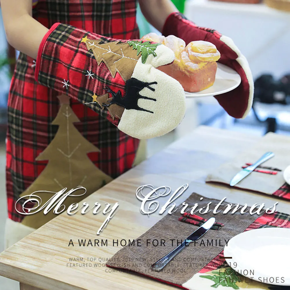 Рождественские Цветочные клетчатые перчатки для микроволновой печи