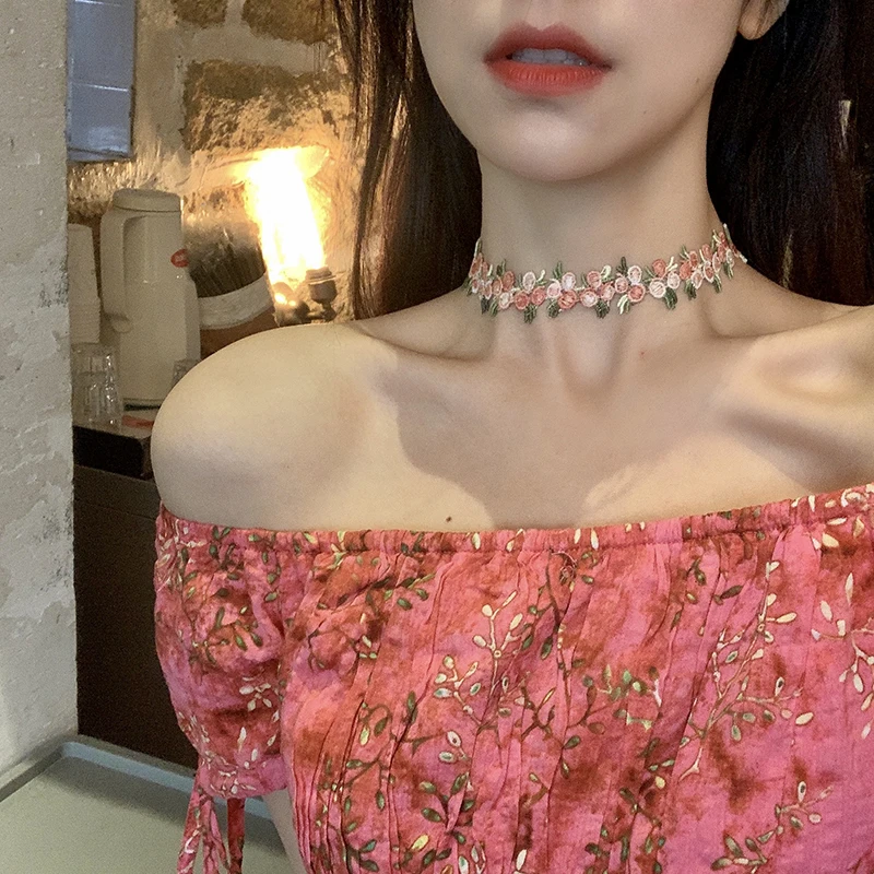 HUANZHI 2020 Новое корейское милое романтическое колье розовое весеннее вязаное