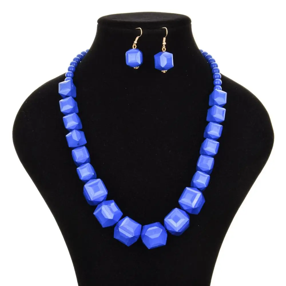 

Traditional African Long Bead Earring and Necklace Set Acrylic Beaded Statement Jewelry for Women Fall Sweater Chain #HJ27FG