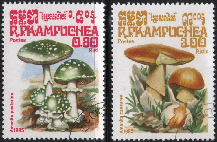 

2Pcs/Set Cambodia Post Stamps 1985 Mushroom Used Post Marked Postage Stamps for Collecting