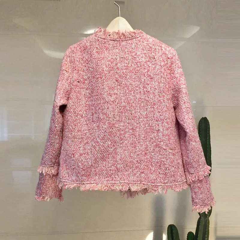 Новинка осенняя женская брендовая твидовая куртка с кисточками приталенная