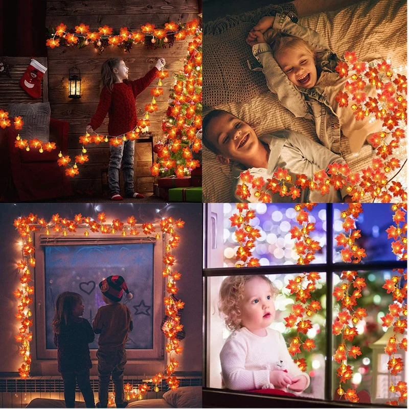 40 LED String Lights Maple Leaves Garland Led Fairy for Christmas Decoration Halloween Pumpkin Holiday Party Wedding Xmas | Дом и сад
