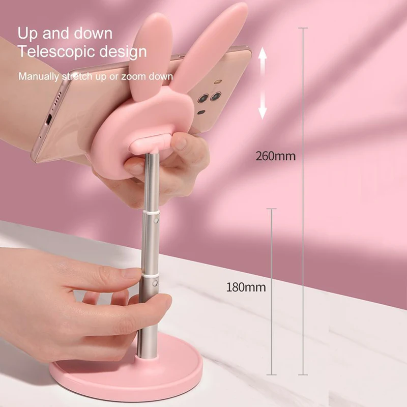 xnyocn cute bunny phone metal holder desktop cell phone stand height adjustable for iphone ipad tablet foldable extend support free global shipping