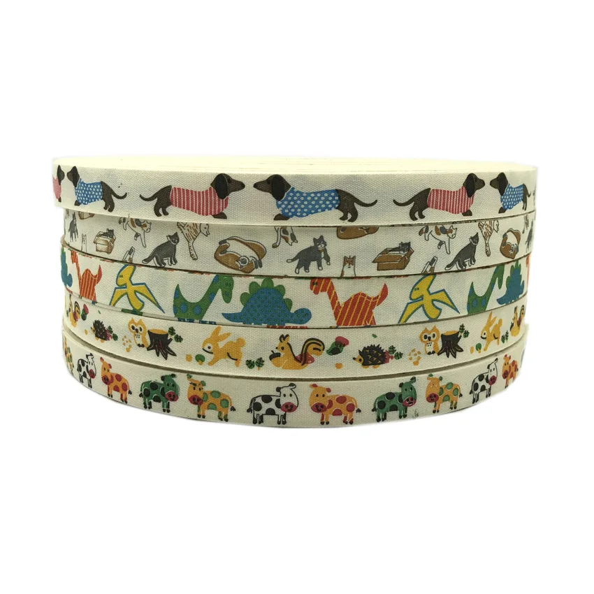 

5yards/Lot 15mm Printed Animal Dog Cat Rabbit Cotton Ribbon Handmade Design For Christmas Decoration DIY Apparel Sewing Fabric
