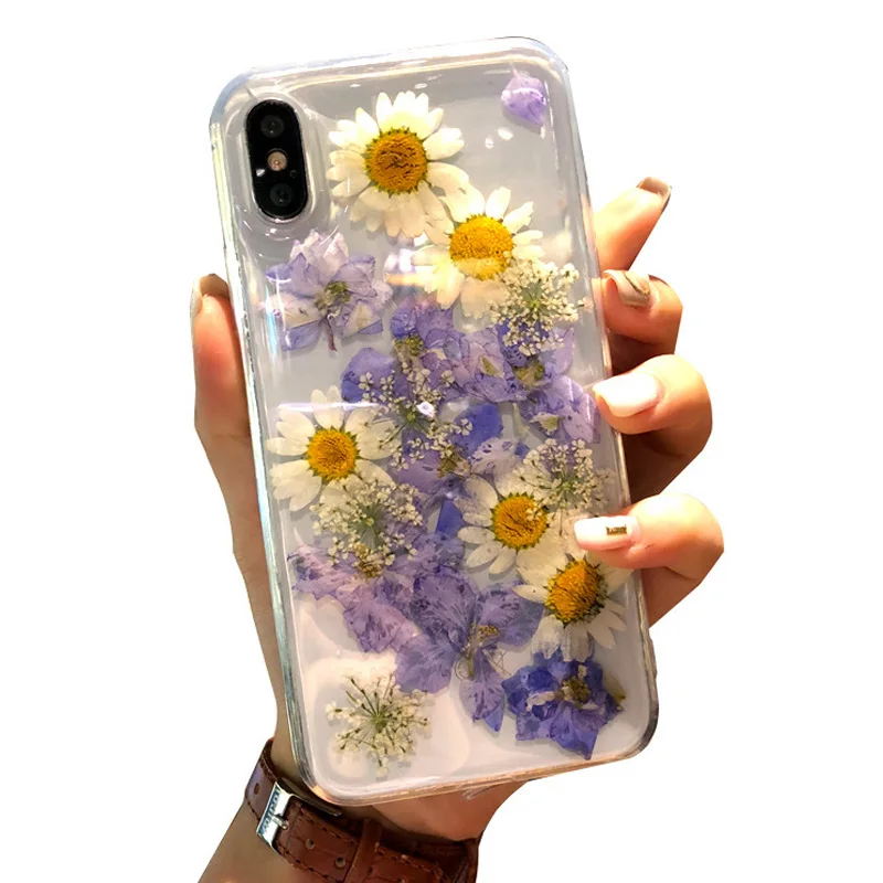Настоящие сухие цветы чехол для телефона для iPhone X 7 8 Plus прозрачный мягкий ТПУ красивый прессованный задний Чехол для iPhone 11 11 Pro Max