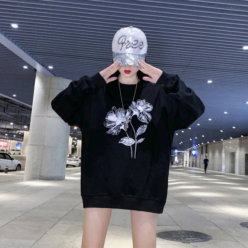 

Donsignet Fashion Women's Sweater New Spring Casual Round Neck Pullover Printing Loose Oversized Knitted Long-sleeved Sweater