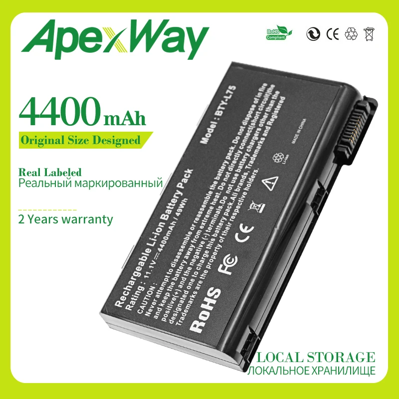 Аккумулятор Apexway для ноутбука MSI A6200 4400 мАч 6 ячеек CR600 CR610 CR620 CR700 BTY-L74 CX610 CX700 |
