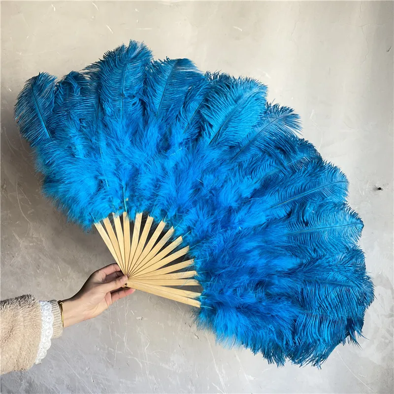 

15 Bone Handle Ostrich Feather Fan 90cm*50cm Lake Blue Feathers for Crafts Celebration Jewelry Home Plumes