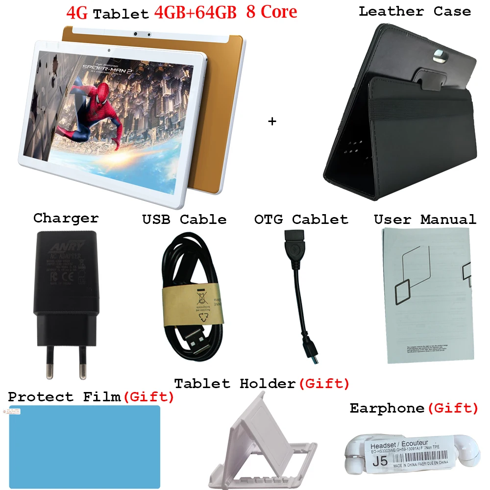 Add cover case Игровой планшет ANRY, 10,1 дюймов, Android 7,0, планшетный ПК, 1280x800, Wifi, gps, bluetooth, 4G, LTE, четыре ядра, 4 Гб ram, 64 ГБ rom - Комплект: Add cover case