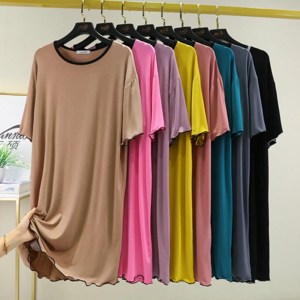 

Fdfklak Korean Style Summer Modal Thin Cover Belly Nightdress Casual Nightie Short Sleeve Nightgown Loose Night Dress