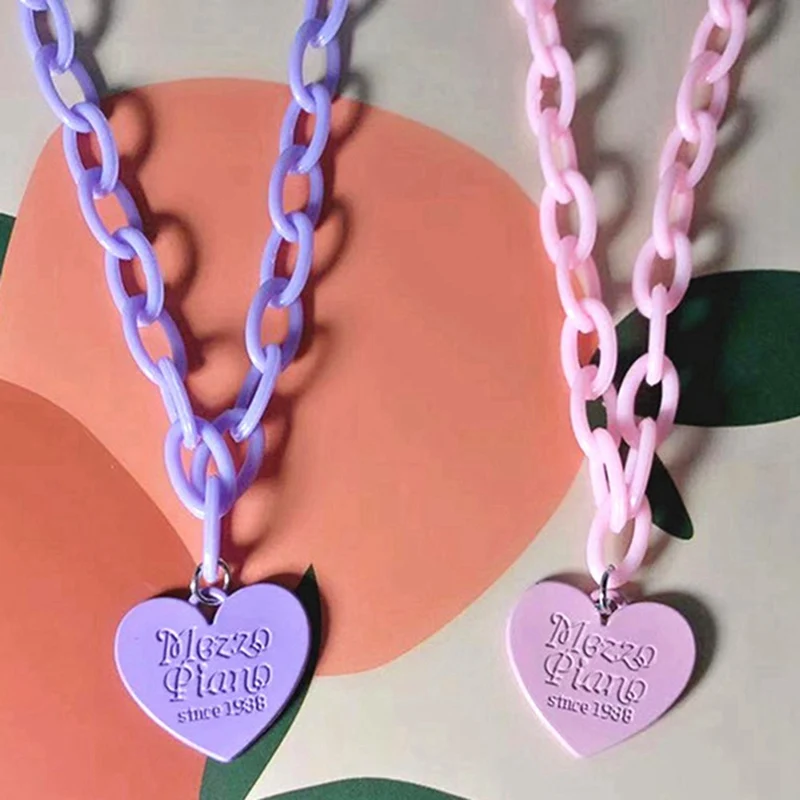 Акриловое ожерелье в стиле хип-хоп Харадзюку с подвеской виде сердца Чокеры