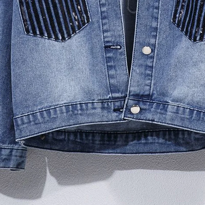 Осень-зима 2021 новинка блестящая джинсовая синяя черная куртка с вышивкой