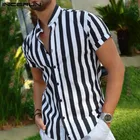 Блузка INCERUN Мужская на пуговицах, стильная повседневная модная рубашка в полоску, с коротким рукавом и воротником-стойкой, 5XL 7, на лето
