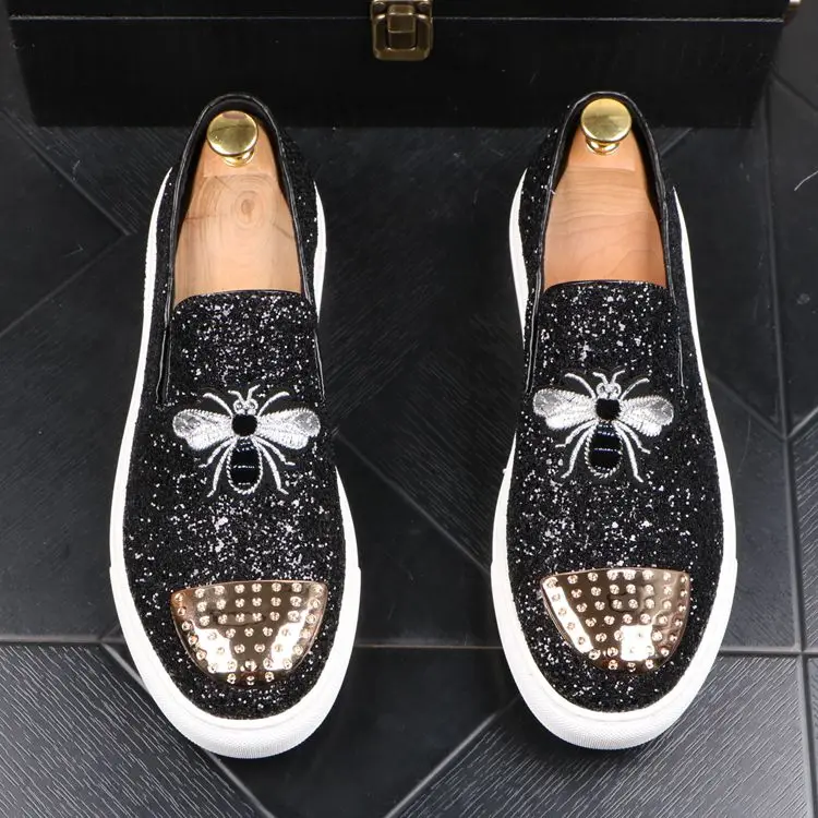 men's shoes casual rivets Fashion men flat bees man sneaker genuine leather tennis loafers lazy | Обувь