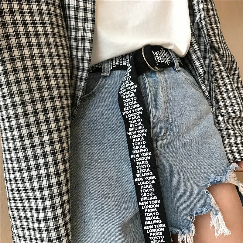 Модный холщовый ремень с буквенным принтом Harajuku для мужчин и женщин, повседневные джинсы с d-образным кольцом и пряжкой, поясные ремни черного и красного цвета, длина пояса 130 см, Z30