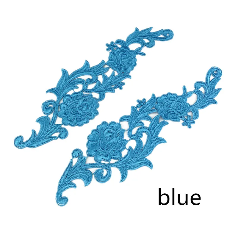 1 pair blue Zsbszc зеркальная пара золотистого и серебряного цвета с вышивкой, кружевной аппликацией, цветочными нашивками, воротничком, свадебное платье, торжественное платье, аксессуары, ткань JA35 - Цвет: 1 pair blue
