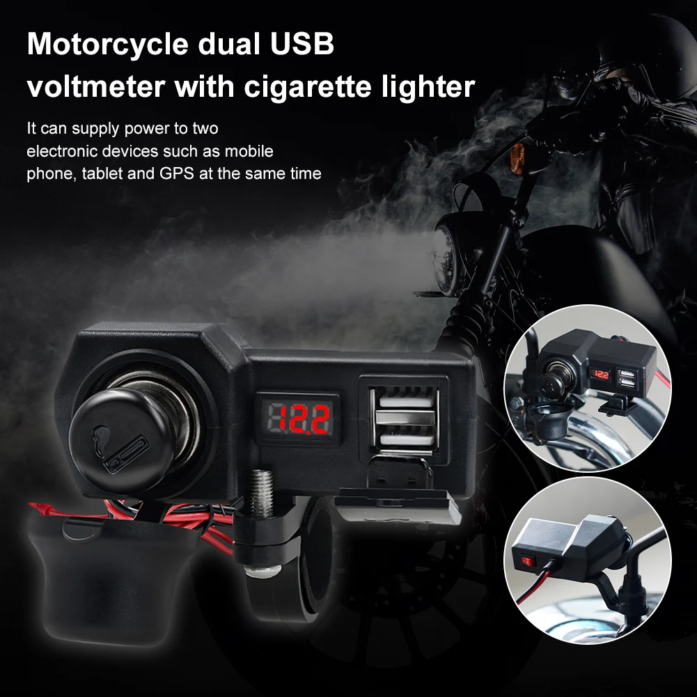 

Motorcycle USB Charger 3.4A Dual USB 10-24V Waterproof with Voltmeter Cigarette Lighter ON/OFF Switch for Motorcycle Ebike