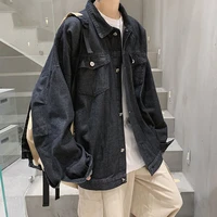 mens jeans jacket top solid color long sleeve lapel cowboy coat casual handsome teenagers tidal current spring the new listing