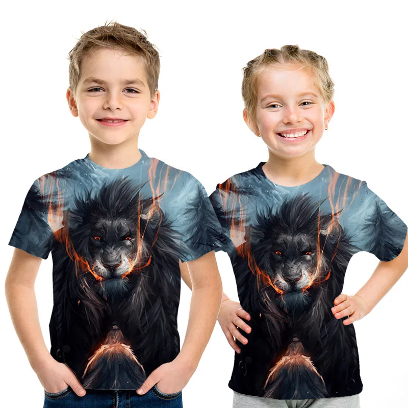 picture color Уличная одежда с 3D принтом детская футболка с изображением короля льва Летняя Повседневная рубашка с короткими рукавами и изображением Льва для мальчиков и девочек - Цвет: picture color