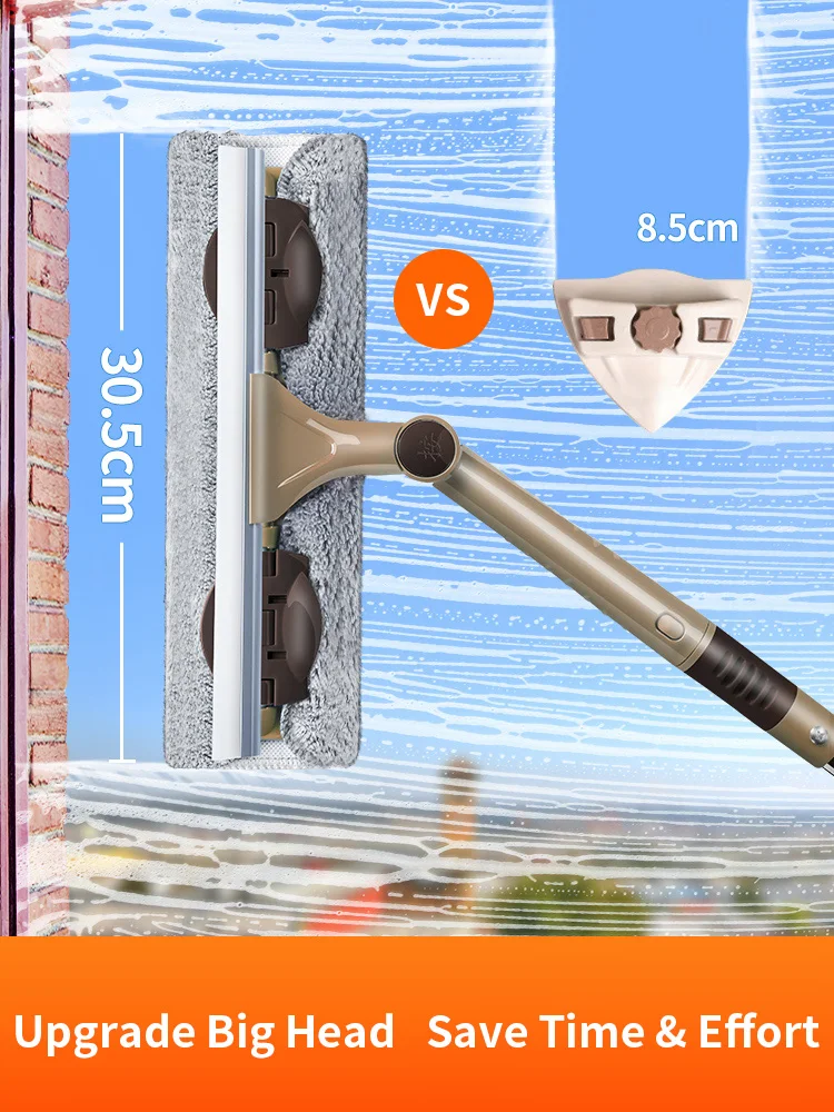 

JOYBOS Double-sided Glass Cleaning Tool Telescopic Rod Window Cleaner Mop Squeegee Wiper Long Handle Rotating Head Brush KR12