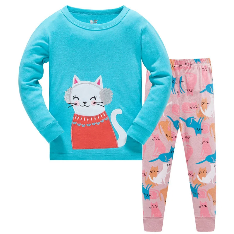 

2021 Kids Boys Girls Pajama Sets Cartoon Long Sleeve Cute T-Shirt Tops with Pants Toddler Baby Autumn Sleeping Clothes