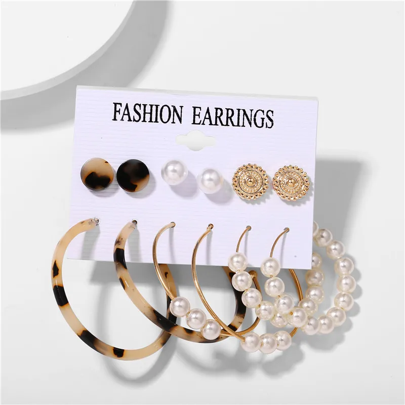 17KM Vintage Moon Pearl Stud Earrings Set For Women BOHO Tassel Geometric Heart Twist Earring New DIY Bohemian Jewelry