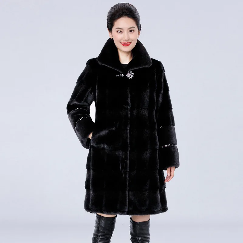 2020 зимнее Норковое Пальто для женщин средней длины длинное мам среднего возраста