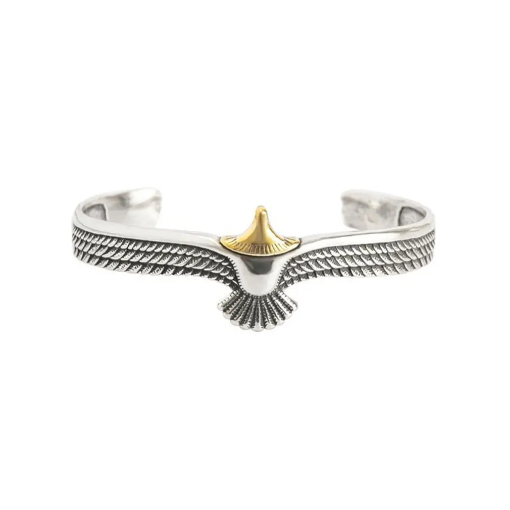 

Vintage Eagle Flying Feather Pattern Bangles Bracelet Opening Adjustable Mjolnir Viking Runes Amulet Bangles Norse Mythology