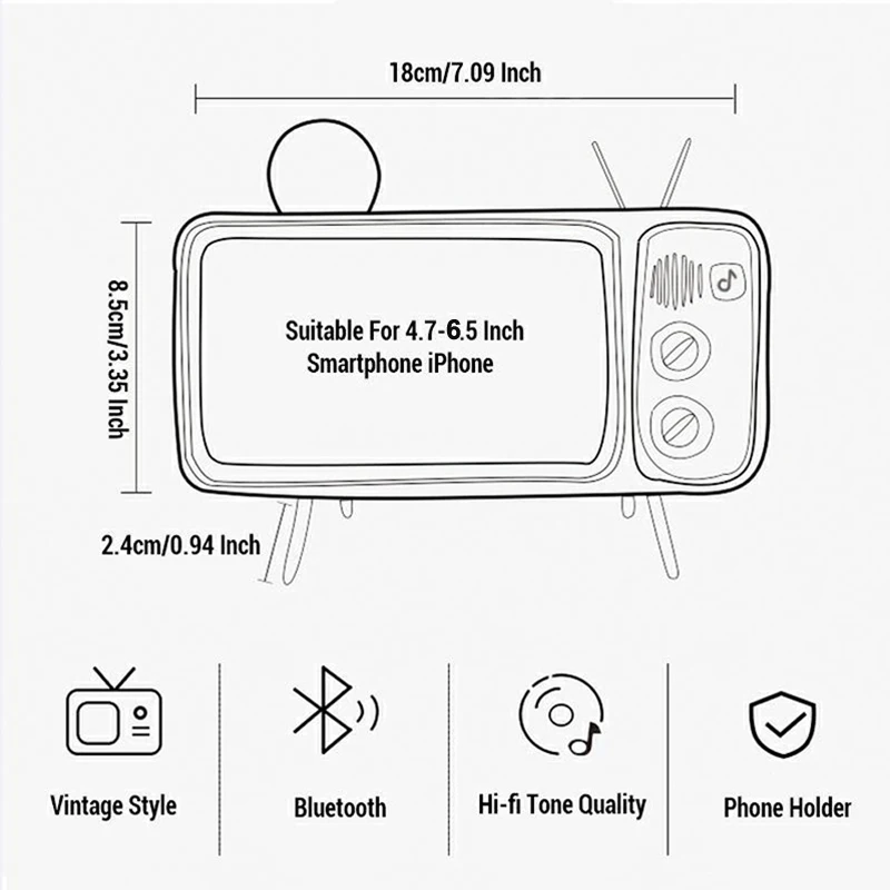 retro tv mobile phone holder stand for 4 7 6 5 inch smartphone bracket wireless bluetooth 3d stereo speaker music player audio free global shipping