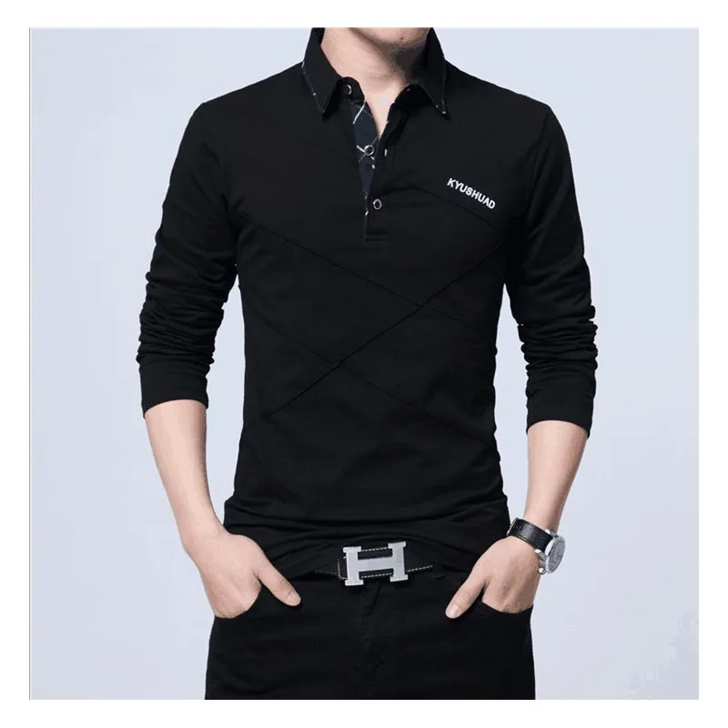 Мужская рубашка-поло с длинным рукавом размеры до 5XL | одежда