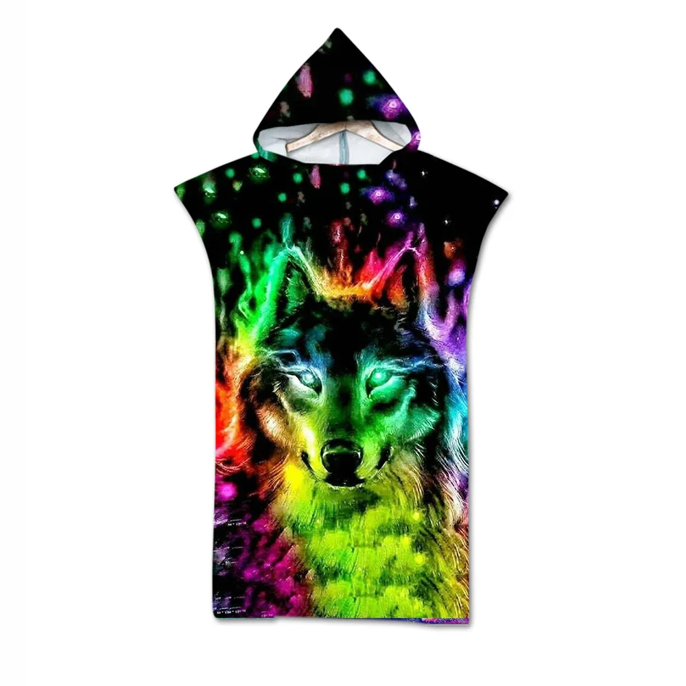 

New printed 3D printed Wolf Beach Towels with Hood Microfiber Hooded Towel Poncho for Swimming Beach Surf unisex Bathrobe