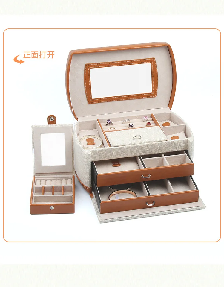 

New Fashion Flax Jewelry Box Gift Box for Jewelry Packaging Display Large Exquisite Makeup Case Luxury Jewelry Organizer 3 Layer