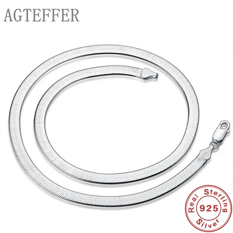 

AGTEFFER New 925 Sterling Silver Necklace 4mm Snake Chain Male & Female Couple Sterling Silver Jewelry Blade Chain Jewelry Gifts